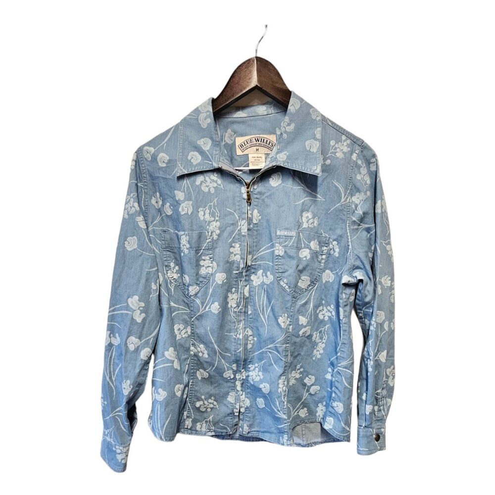 BLUE WILLIS Denmark  Full‎ Zip Chambray  Denim Floral Jacket Blue MEDIUM